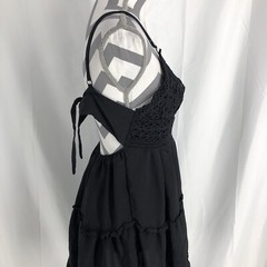 Juniors Medium Dress Black Sleeveless Tie Back Sweetheart Knee Length