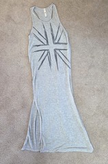 GRACIE WOMEN&rsquo;S SLEEVELESS TANK DRESS GRAY UNION JACK GRAPHIC LONG SIDE SLITS