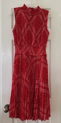 Nanette Lepore Size 8 Red White Floral Smocked Mock Neck Midi Dress Cottagecore