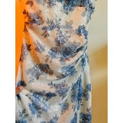Windsor Blue White Floral Sequin Ruched Fairycore Mini Dress Small