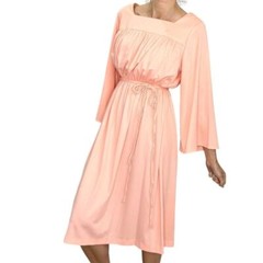 Vintage bell sleeve square neck double knit gathered flowy peach midi dress