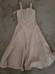 Esprit Structured Square Neck Fit & Flare Midi Dress Beige Sz Sm Cottagecore NWT