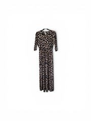 Paisley Grace L NAVY Pink White Leopard Print Maxi Dress Round Neck 3/4 Sleeve