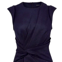 KAREN MILLEN DX092 NAVY SHIMMER DRAPE PLEAT FAUX WRAP PENCIL DRESS 14 £180 NWOT