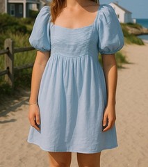 NWT Abercrombie & Fitch Emerson Poplin Puff Sleeve Mini Dress Blue Sz XS Petite