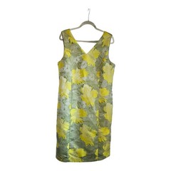 Anne Klein NWT Dress Size 14 Sleeveless Floral Green Yellow V-Neck/Back Lined