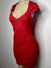 GUESS Women&rsquo;s Size 14 Red Floral V-Neck Bodycon Backless Cutout Zip Dress