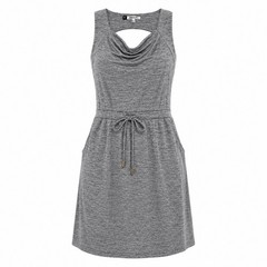 Jennifer Lopez Gray Cowl Neck Mini Dress Size Small Lined Sleeveless Tie Waist