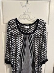 Calvin Klein Sz Small Black White Geometric Scoop Neck 3/4 Sleeve Shift Dress