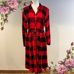 Maurice&rsquo;s Red and Black Plaid button down midi Shirt Dress