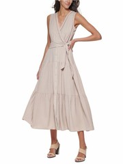 CALVIN KLEIN Women’s Tiered Surplice Maxi Dress in Khaki NWT Size 6