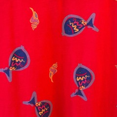Vintage Zip Code Red Fish Print Maxi Dress Artsy Teacher Coastal Large