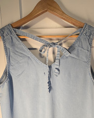 Gap Womens Tall Medium Tencel Chambray Shift Dress Blue Sleeveless Tie Back