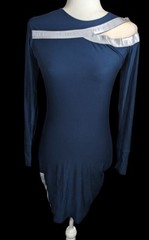 Pitbull Jeans Sporty Blue And Silver Bodycon Dress With Mesh Shoulder Cutout