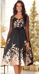 Sz 6 Midnight Velvet Black Gold Formal Cocktail Party Inez Metallic Print Dress
