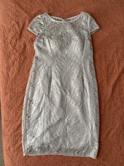 Adrianna Papell Sequin Silver Embroidery Sheath Dress 10 Cocktail Formal Party
