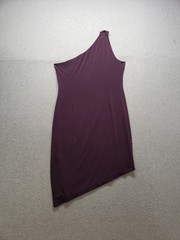 Calvin Klein Women Asymmetric Dress 12 Purple One Shoulder Side Zip Logo Outdoor
