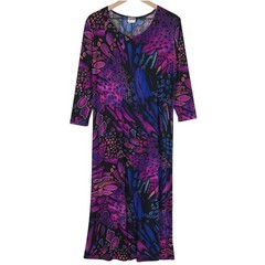 VTG JOSTAR Abstract Slinky Knit Maxi Dress Sz M Purple Blue Black L/S Scoop USA