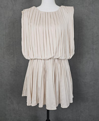 Hausen Dress Womens Medium Beige Pleated Sleeveless Blouson Mini Party Dressy
