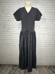NWT Caron Callahan Pico Black Micro Dot USA Raw Hem Midi Dress Cotton Small S