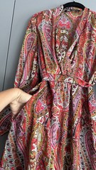Zara bohemian paisley faux wrap satin midi dress long sleeve