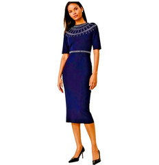 NWT Ann Taylor Navy Sparkle Rhinestone Cocktail Dress Stretch Knit event