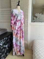 Purple Green Marble Tie Dye Kaftan Dress Boho Spring Dress Rayon Caftan