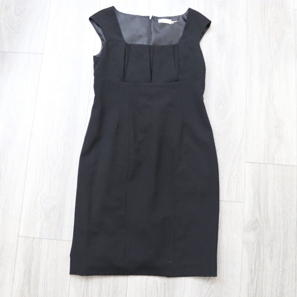 Calvin Klein Dress Women 10 Black Rear Slit Zipper Sheath Cap Sleeve Lined