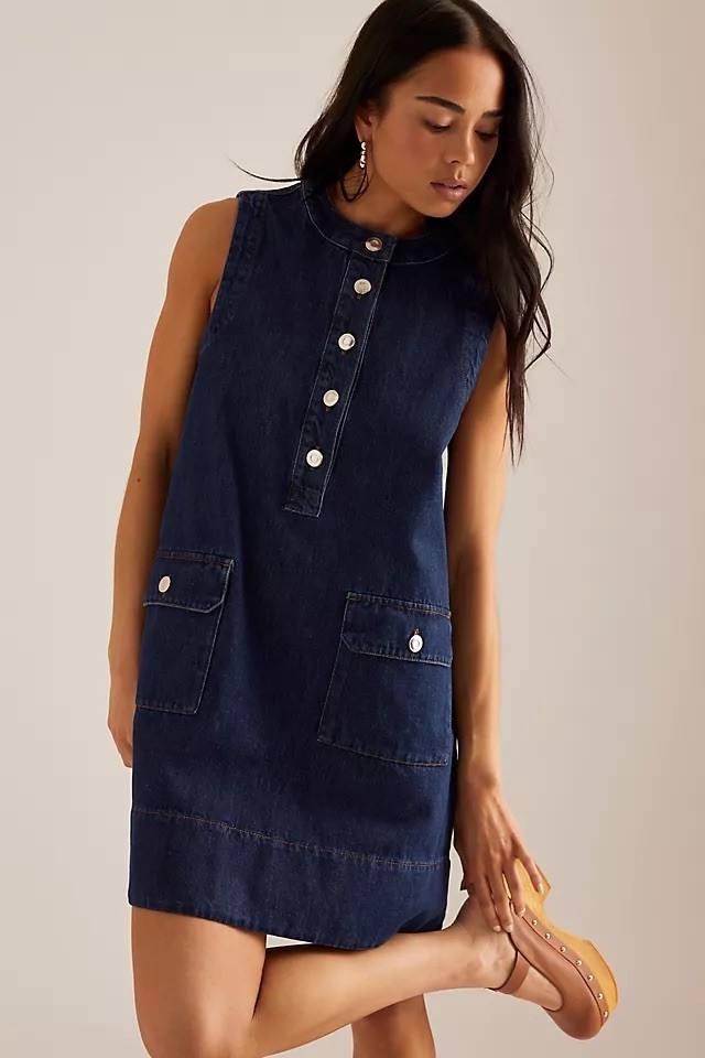 ALIGNE Luella Denim Mini Dress Anthropologie Oversized Utility Women’s 12 Denim
