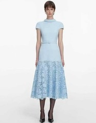 Self-Portrait blue Lace Spliced girdle Long Dress Women&rsquo;s Dresses