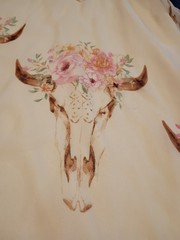 Pink Owl SLVLS Summer Dress Long Horn Print with Floral Designs Cream Color Med