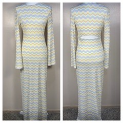 Ghospell London Rare Long Sleeve Bodycon Printed Maxi Dress 70s Inspired Retro S