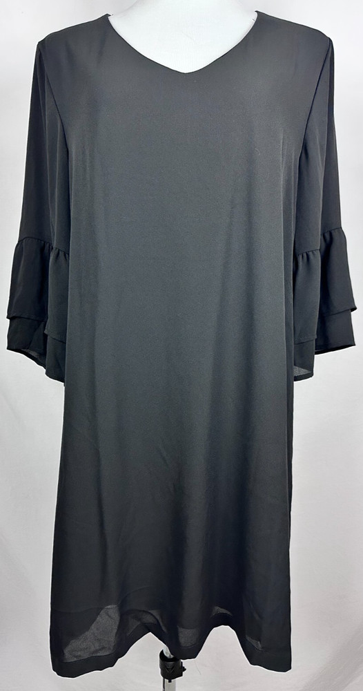 Nine.Eight New York Women&rsquo;s Black Ruffle 3/4 Sleeve Casual V-Neck Dress Size L