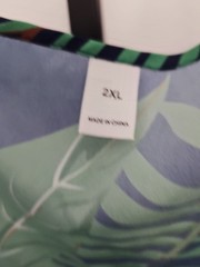 Women&rsquo;s 2X Navy Green Tropical Leaf Maxi Dress Cold Shoulder Side Slit Boho