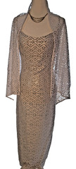Bari Jay beautiful silver and white gown with silver sequins and shawl Sz. 5/6