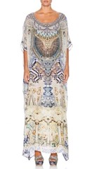 CAMILLA « Sea Odyssey  » Long Round Neck Kaftan One Size Silk Swarovski Cyrstals