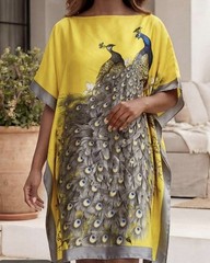 Yellow Peacock Print Tunic Dress