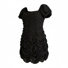 BLUSH MARK L Black Stretch Chiffon Ruched Mini Dress R $79