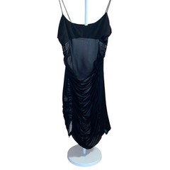 Y2K Black Ruched Mesh Mini Dress Bodycon Sheer Club Party Going Out Dress