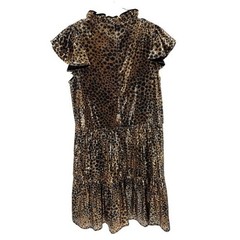 Othilia Black Gold Sequin Leopard Print Ruffle Collar Flutter Sleeve Dress M