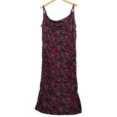 Ava & Viv Stretch Mesh Bodycon Midi Dress 4X Black Floral Ruched Strappy
