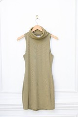 Revolve Lovers + Friends Fawn Mini Dress Bodycon Turtleneck Sage Green Tan Sz S