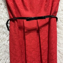 Evan Picone Dress Women Size 12 Red Pleated Sleeveless Belted Lined Midi Sheath
