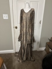 Snake Print Bell Sleeve Ruffle Maxi Dress Long Sleeve Brown Beige Black