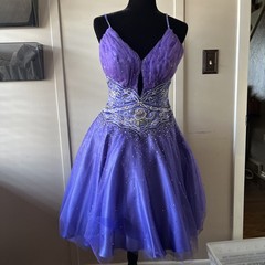 Le Gala By Mon Cheri Formal Dress Size 10 Purple Beaded Sequin Layered Tulle
