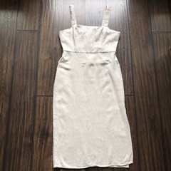 Forever21 Sun Dress Linen Look Italian Summer Side Slit Midi Length Size Medium