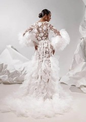 Modern Tailored Tulle Robe Perspective Sheer Appliques Tulle See Through Dresses