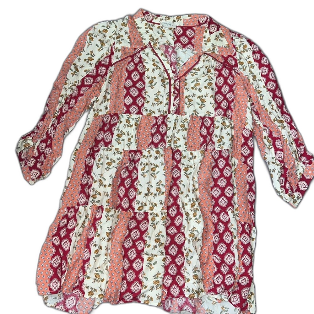 Umgee Plus Size Pink Floral Patchwork Boho Festival Mini Dress