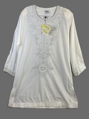 ASA Women&rsquo;s White Embroidered Tunic Dress Kaftan Size 3XL White Silver Trim NWT