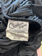80s Claralura Original Formal Dress Size Medium Black Rhinestone Ruched LS VNeck